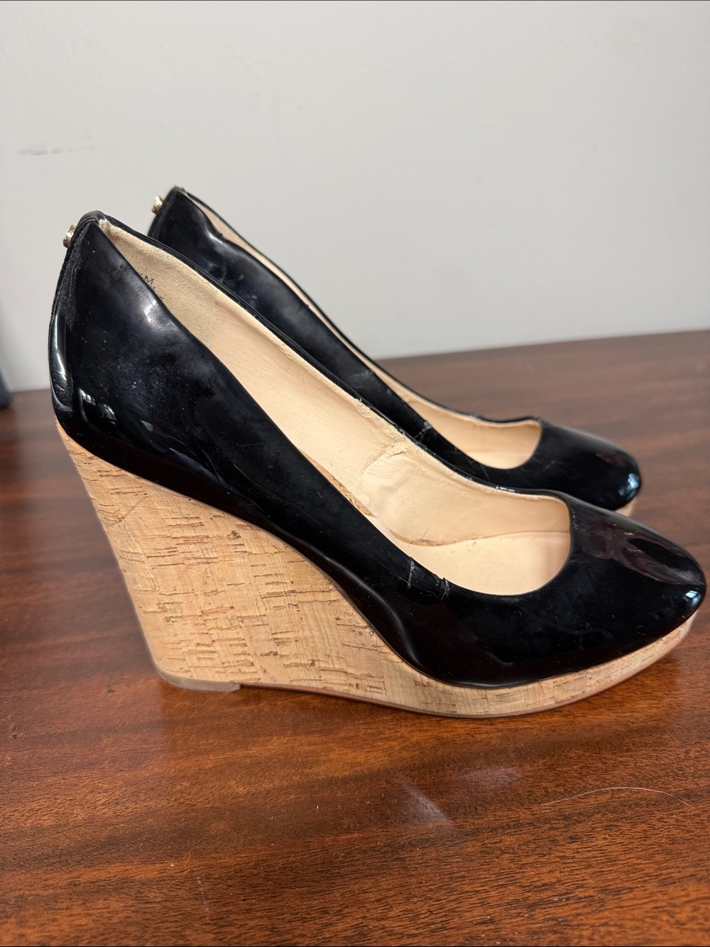 Nine West Black Patent Cork Wedge Heels